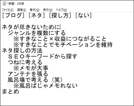 記事に書いていく内容を箇条書きにする