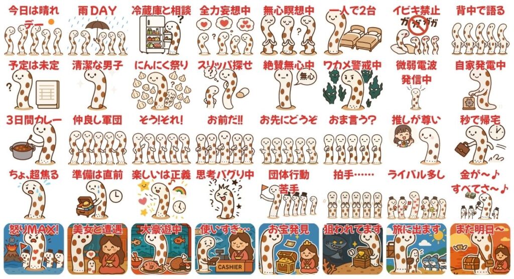 「ほんわかチンアナゴスタンプ PART.3」スタンプ一覧
